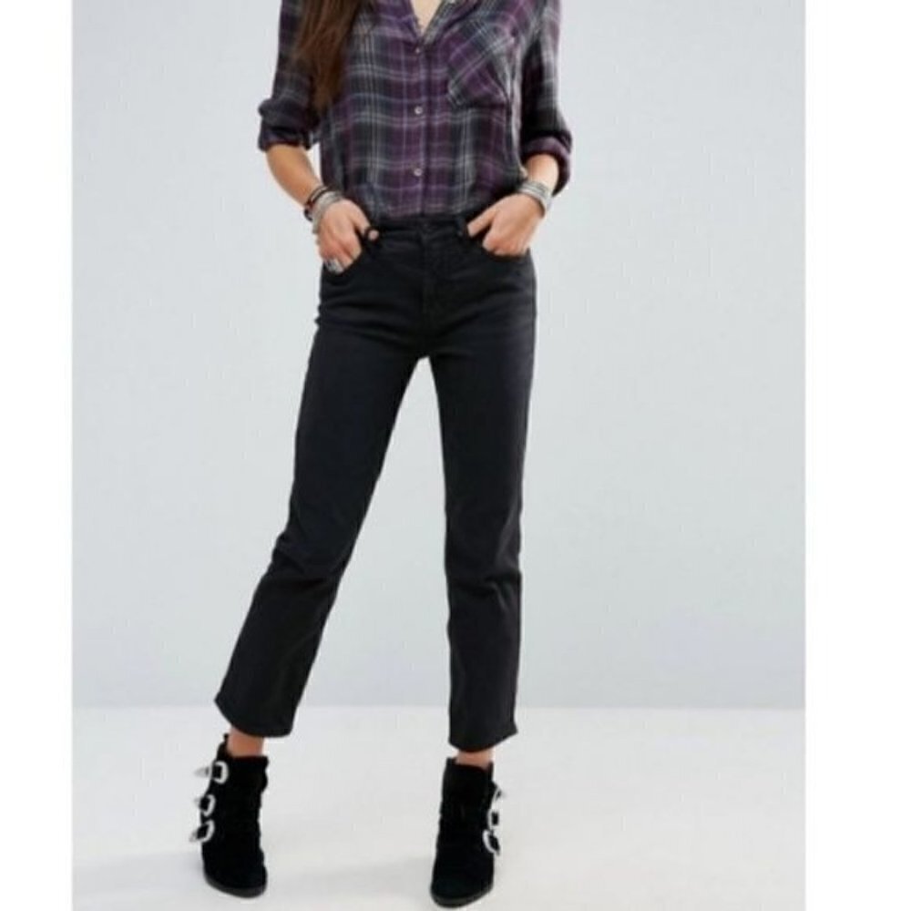 Free People Black High Rise Jasper Cropped‎ Ankle Straight Jeans 28